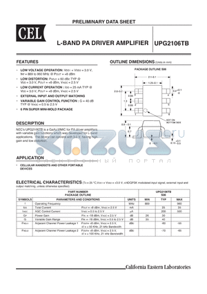 UPG2106TB datasheet - L-BAND PA DRIVER AMPLIFIER