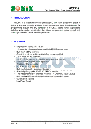 SNC5A4_05 datasheet - Two Channel Direct Drive Speech Controller