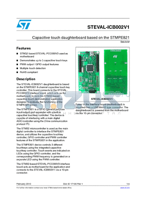 STEVAL-ICB002V1 datasheet - Capacitive touch daughterboard based on the STMPE821