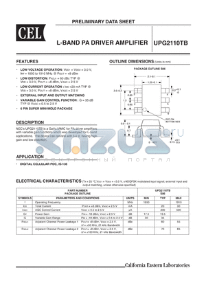 UPG2110TB-E3-A datasheet - L-BAND PA DRIVER AMPLIFIER