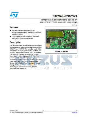 STEVAL-IFS003V1 datasheet - Temperature sensor board based on STLM75/STDS75 and ST72F651AR6
