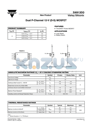 SI6913DQ-T1 datasheet - Dual P-Channel 12-V (D-S) MOSFET