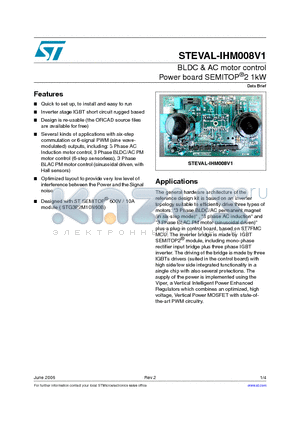 STEVAL-IHM008V1 datasheet - BLDC & AC motor control Power board SEMITOP^2 1kW