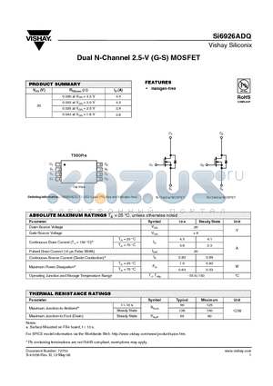 SI6926ADQ-T1-GE3 datasheet - Dual N-Channel 2.5-V (G-S) MOSFET