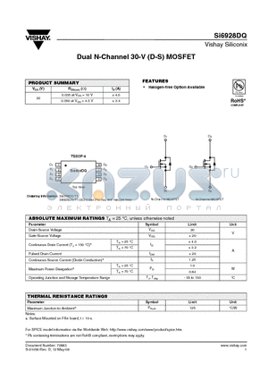 SI6928DQ datasheet - Dual N-Channel 30-V (D-S) MOSFET