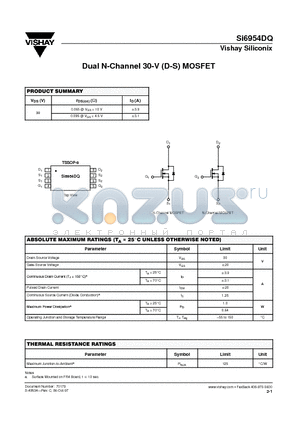 SI6954DQ datasheet - Dual N-Channel 30-V (D-S) MOSFET