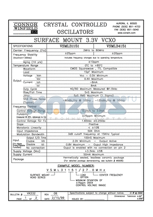 VSML34151-27.0M datasheet - SURFACE MOUNT 3.3V VCXO
