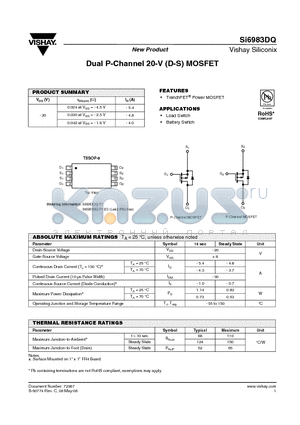 SI6983DQ datasheet - Dual P-Channel 20-V (D-S) MOSFET