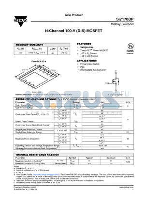 SI7178DP-T1-GE3 datasheet - N-Channel 100-V (D-S) MOSFET