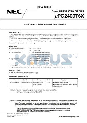 UPG2409T6X datasheet - HIGH POWER SPDT SWITCH FOR WiMAXTM