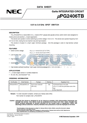 UPG2406TB datasheet - 0.01 to 3.0 GHz SPDT SWITCH