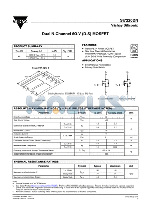 SI7220DN datasheet - Dual N-Channel 60-V (D-S) MOSFET