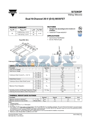 SI7236DP-T1-E3 datasheet - Dual N-Channel 20-V (D-S) MOSFET