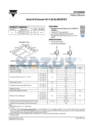 SI7222DN-T1-E3 datasheet - Dual N-Channel 40 V (D-S) MOSFET