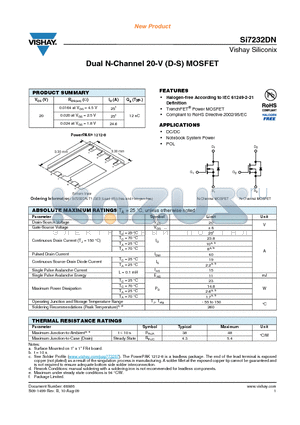 SI7232DN datasheet - Dual N-Channel 20-V (D-S) MOSFET