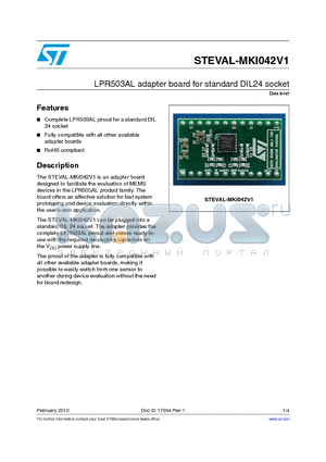 STEVAL-MKI042V1 datasheet - LPR503AL adapter board for standard DIL24 socket