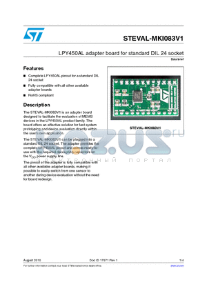 STEVAL-MKI083V1 datasheet - LPY450AL adapter board for standard DIL 24 socket