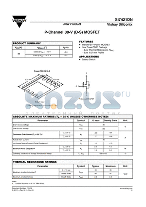 SI7421DN datasheet - P-Channel 30-V (D-S) MOSFET