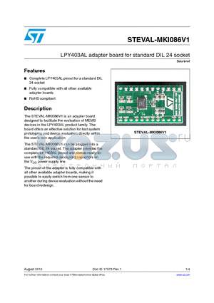 STEVAL-MKI086V1 datasheet - LPY403AL adapter board for standard DIL 24 socket