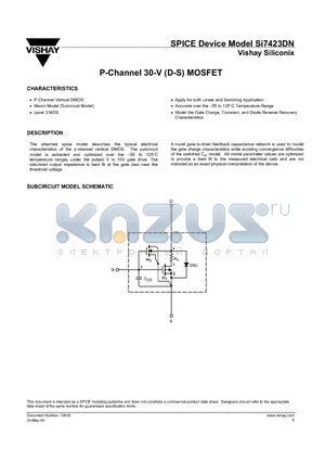 SI7423DN datasheet - P-Channel 30-V (D-S) MOSFET