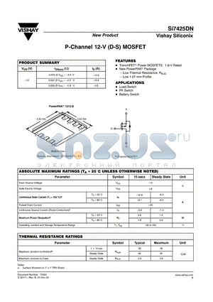 SI7425DN-T1-E3 datasheet - P-Channel 12-V (D-S) MOSFET