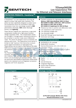 TCLAMP0602N datasheet - Low Capacitance TVS for Ethernet and Telecom Interfaces