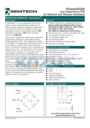 TCLAMP0602N.TCT datasheet - Low Capacitance TVS for Ethernet and Telecom Interfaces