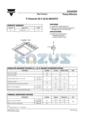 SI7447DP datasheet - P-Channel 30-V (D-S) MOSFET