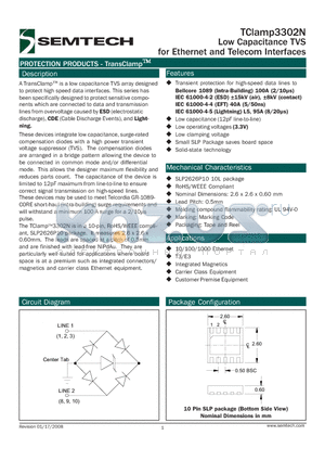 TCLAMP3302N.TCT datasheet - Low Capacitance TVS for Ethernet and Telecom Interfaces