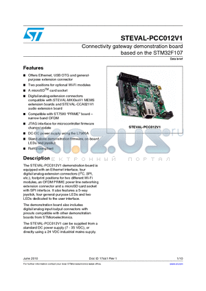 STEVAL-PCC012V1 datasheet - Connectivity gateway demonstration board based on the STM32F107