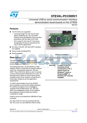 STEVAL-PCC009V1 datasheet - Universal USB to serial communication interface demonstration board based on the STM32