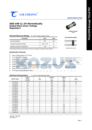 TCLLZ15V datasheet - 500 mW LL-34 Hermetically Sealed Glass Zener Voltage Regulators