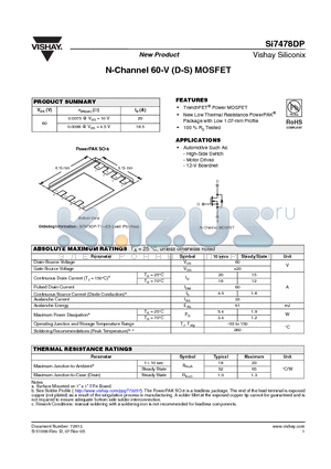 SI7478DP datasheet - N-Channel 60-V (D-S) MOSFET