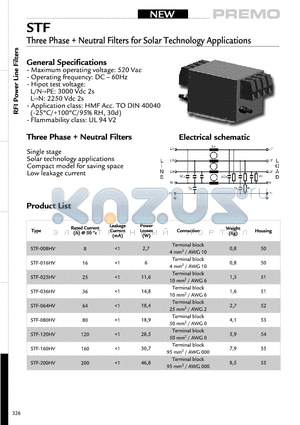 STF-016HV datasheet - Three PhaseNeutral Filters For Solar Technology Applications