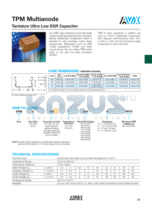 TPMV106K010S0015 datasheet - Tantalum Ultra Low ESR Capacitor