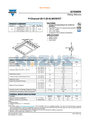 SI7629DN-T1-GE3 datasheet - P-Channel 20 V (D-S) MOSFET