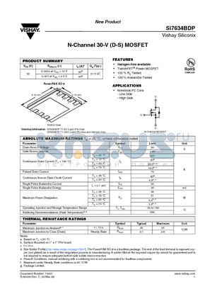 SI7634BDP-T1-GE3 datasheet - N-Channel 30-V (D-S) MOSFET