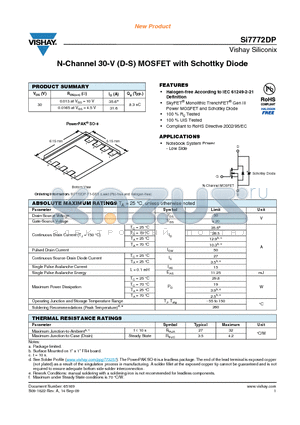 SI7772DP datasheet - N-Channel 30-V (D-S) MOSFET with Schottky Diode