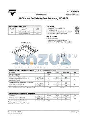 SI7806BDN datasheet - N-Channel 30-V (D-S) Fast Switching MOSFET