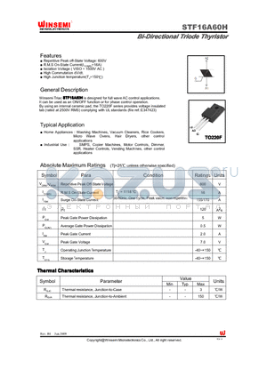 STF16A60H datasheet - Bi-Directional Triode Thyristor