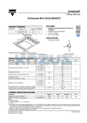 SI7852ADP-T1-E3 datasheet - N-Channel 80-V (D-S) MOSFET