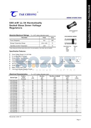 TCLLZ5240B datasheet - 500 mW LL-34 Hermetically Sealed Glass Zener Voltage Regulators
