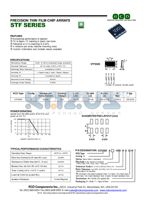 STF2020A-1000-BQ105W datasheet - PRECISION THIN FILM CHIP ARRAYS