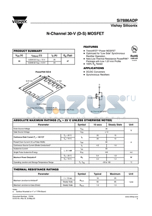 SI7886ADP-T1-E3 datasheet - N-Channel 30-V D-S MOSFET