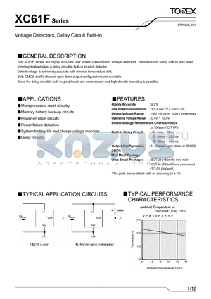 XC61FC1612MB datasheet - Voltage Detectors, Delay Circuit Built-In