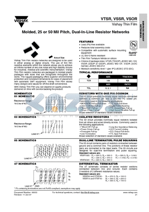 VSOR1601103FT0 datasheet - Molded, 25 or 50 Mil Pitch, Dual-In-Line Resistor Networks