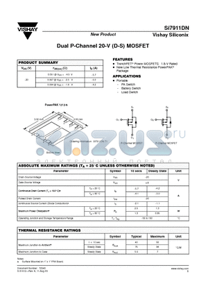 SI7911DN datasheet - Dual P-Channel 20-V (D-S) MOSFET