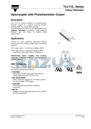 TCLT1001 datasheet - Optocoupler with Phototransistor Output