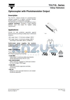 TCLT1007 datasheet - Optocoupler with Phototransistor Output