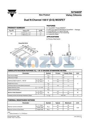 SI7946DP datasheet - Dual N-Channel 150-V (D-S) MOSFET
